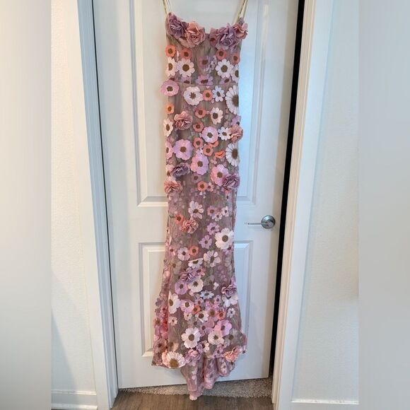 NWOT Bronx and Banco Jasmine Gown in Pastel Pink Multi Floral Strapless Gown - Picture 5 of 16